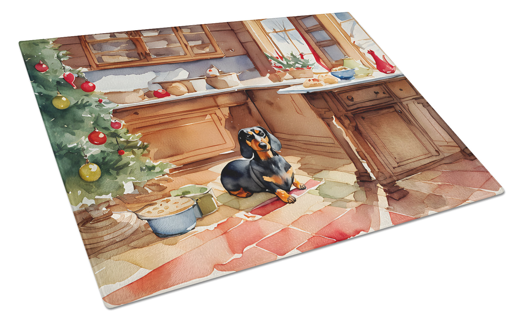 Dachshund Christmas Cookies Glass Cutting Board