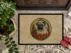 Pug Christmas Flowers Doormat