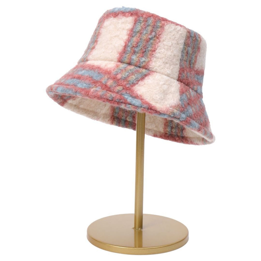 Cashmere Tie-Dyed Plaid Woolen Basin Hat for Winter | Embroidered Cap