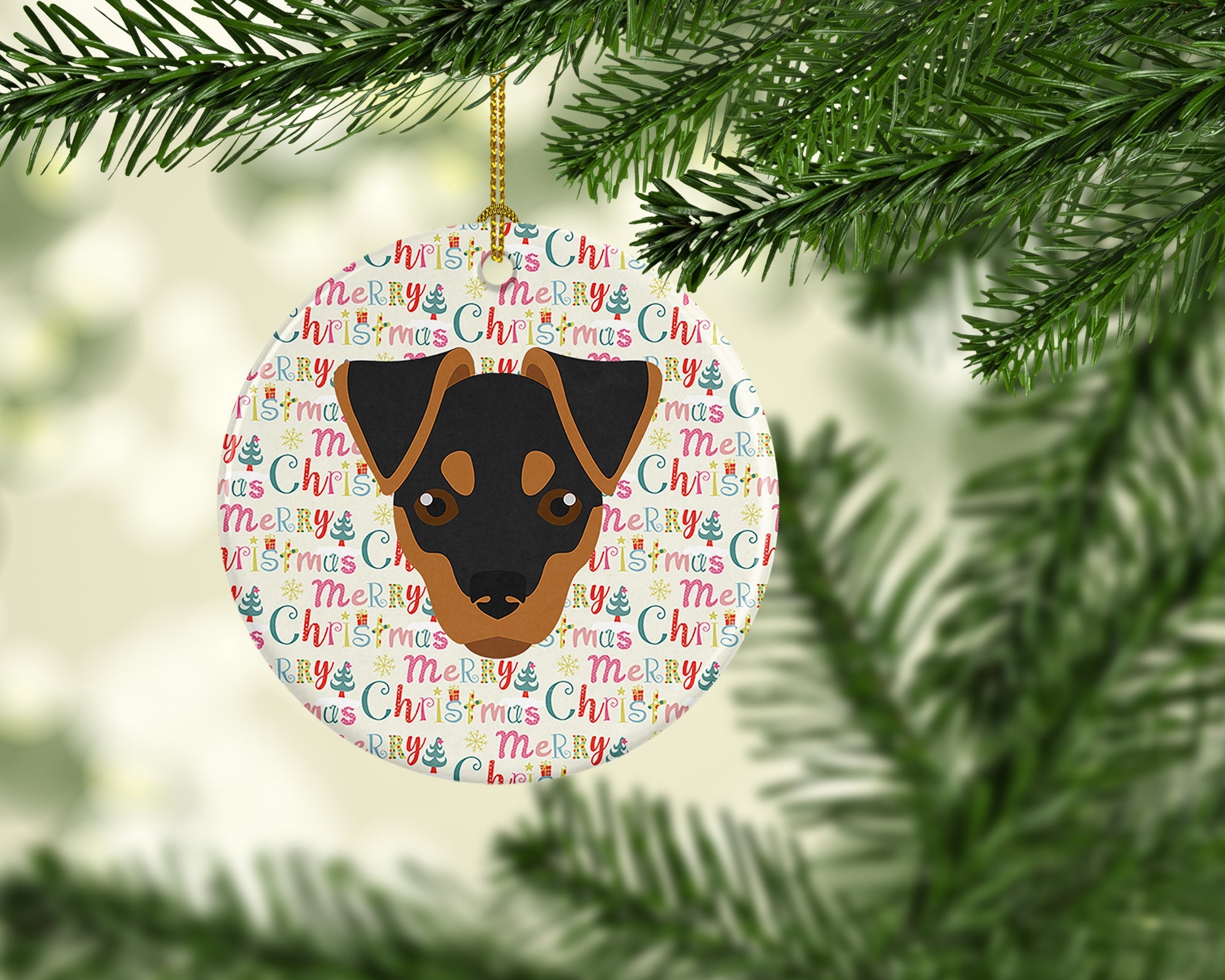 Japanese Terrier Merry Christmas Ceramic Ornament