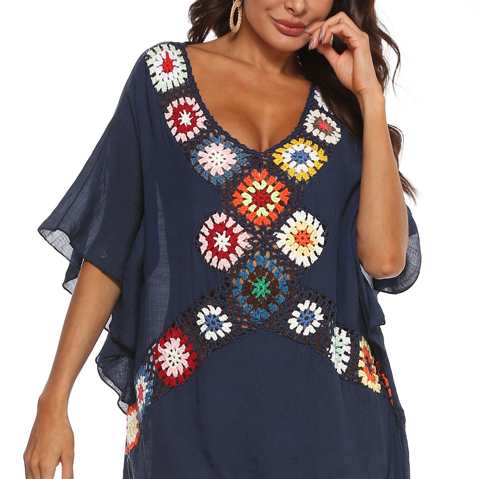 Women's Sexy Deep V Crochet Beach Cover-Up Dress A191230