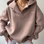 Fleece-lined Hooded Printed Long-sleeve Sweater