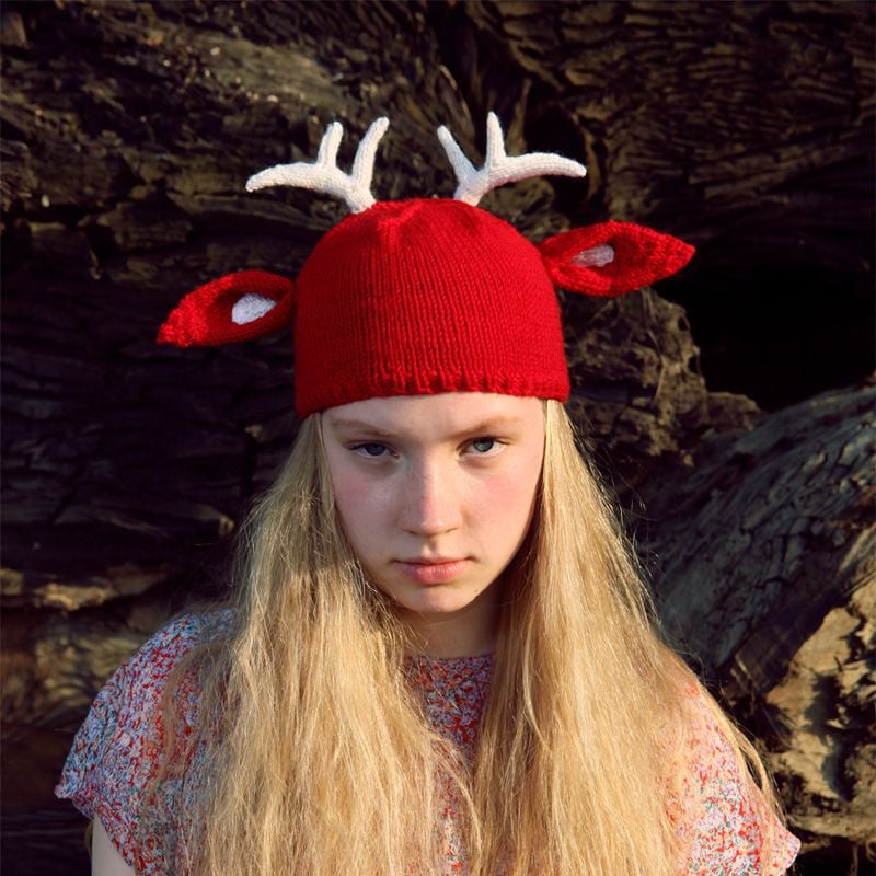 Handmade Knitted Hat - Funny Deer Design for Christmas | Embroidered Cap
