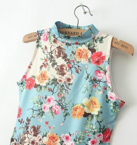 Vintage Floral Sleeveless Bodycon Dress for Women