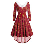 Ladies Christmas Long Sleeve Printed Skirt Dress