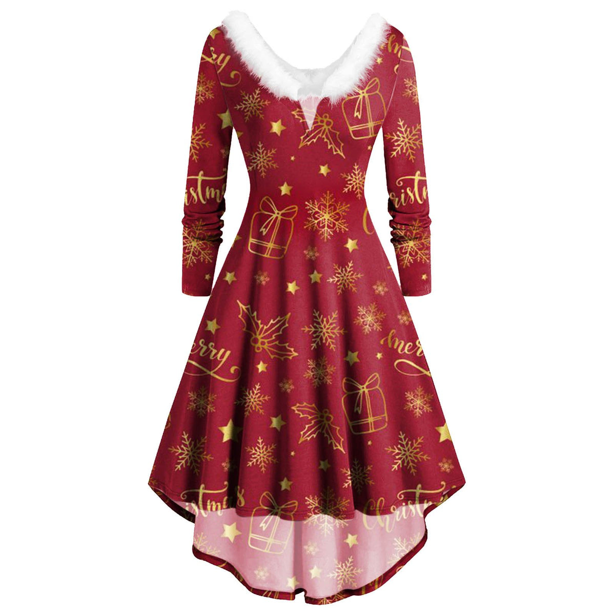 Ladies Christmas Long Sleeve Printed Skirt Dress