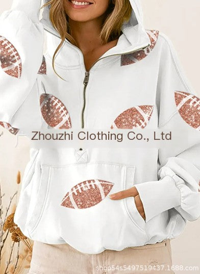 Casual Loose Long-Sleeved Hooded Printed Sweater for Women