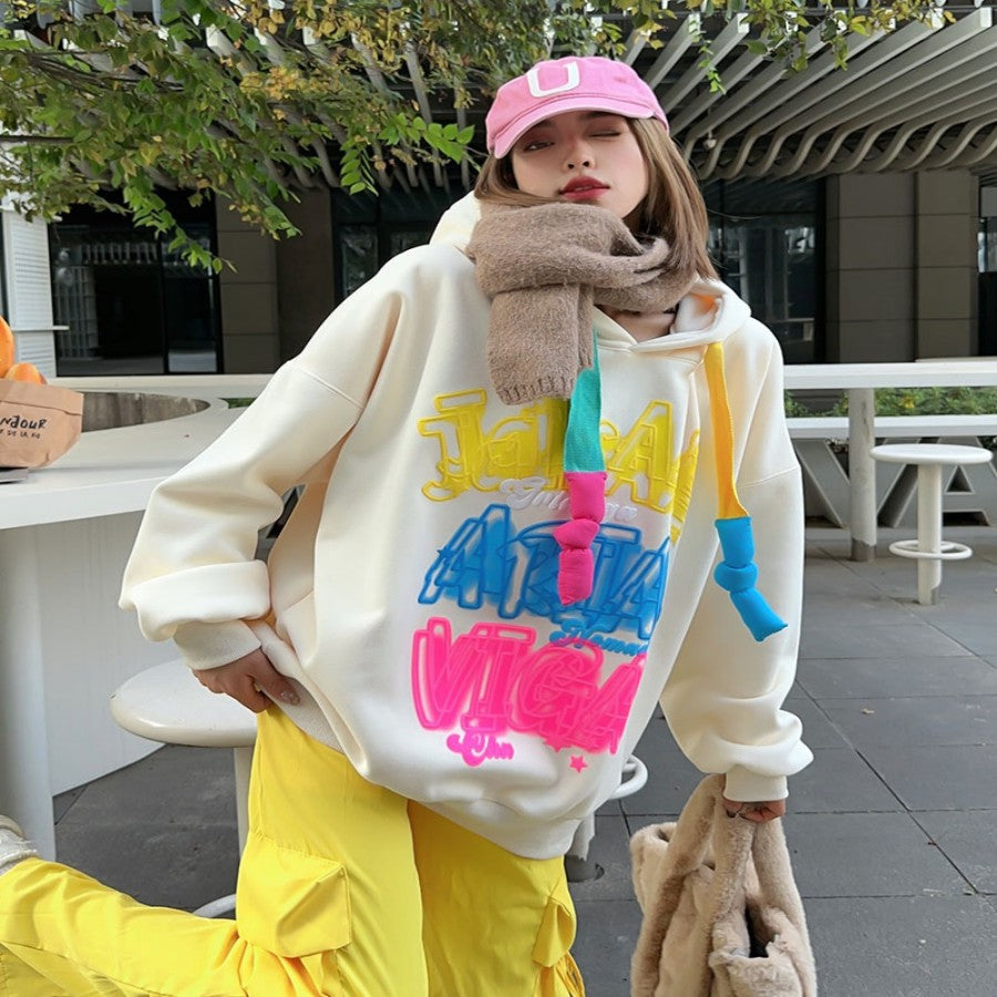 Women's Loose Casual Velvet Padded Hooded Sweatshirt | Streetwear