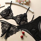 Couple's 3-Piece Set - Sexy Lace Transparent Thong