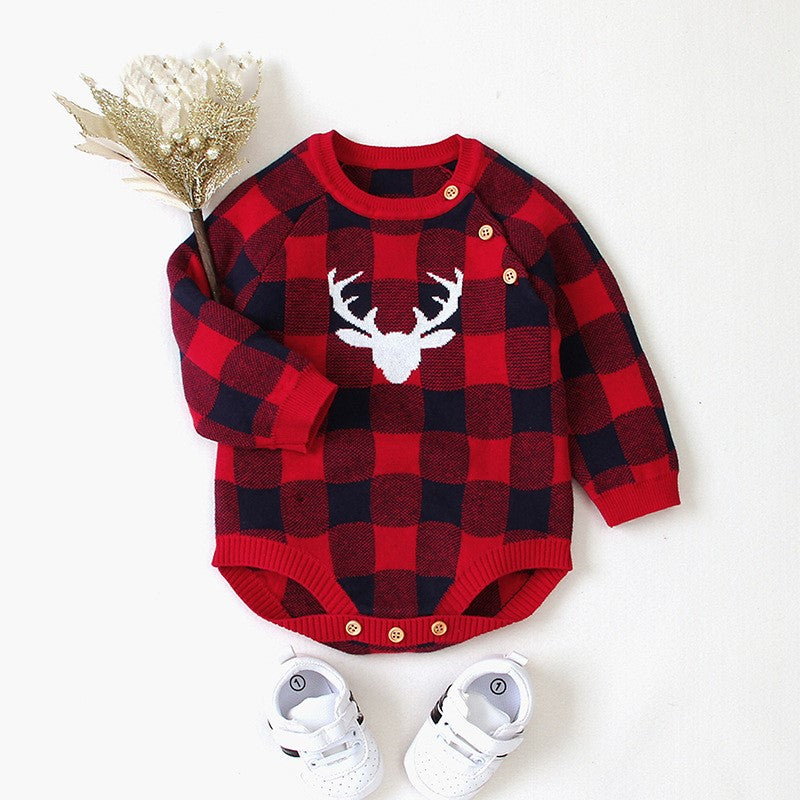 Autumn Long Sleeve Baby Bodysuit with Reindeer Print