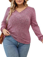 Plus Size Women's V-Neck Sweater - Fall/Winter 2023
