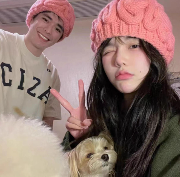 Pink Knitted Wool Hat for Women | Embroidered Cap
