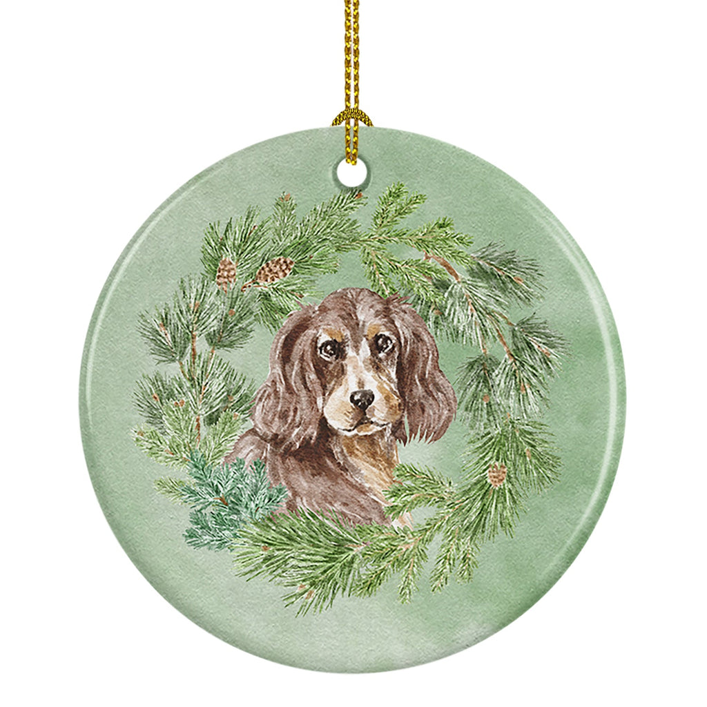Cocker Spaniel Liver and Tan Christmas Wreath Ceramic Ornament