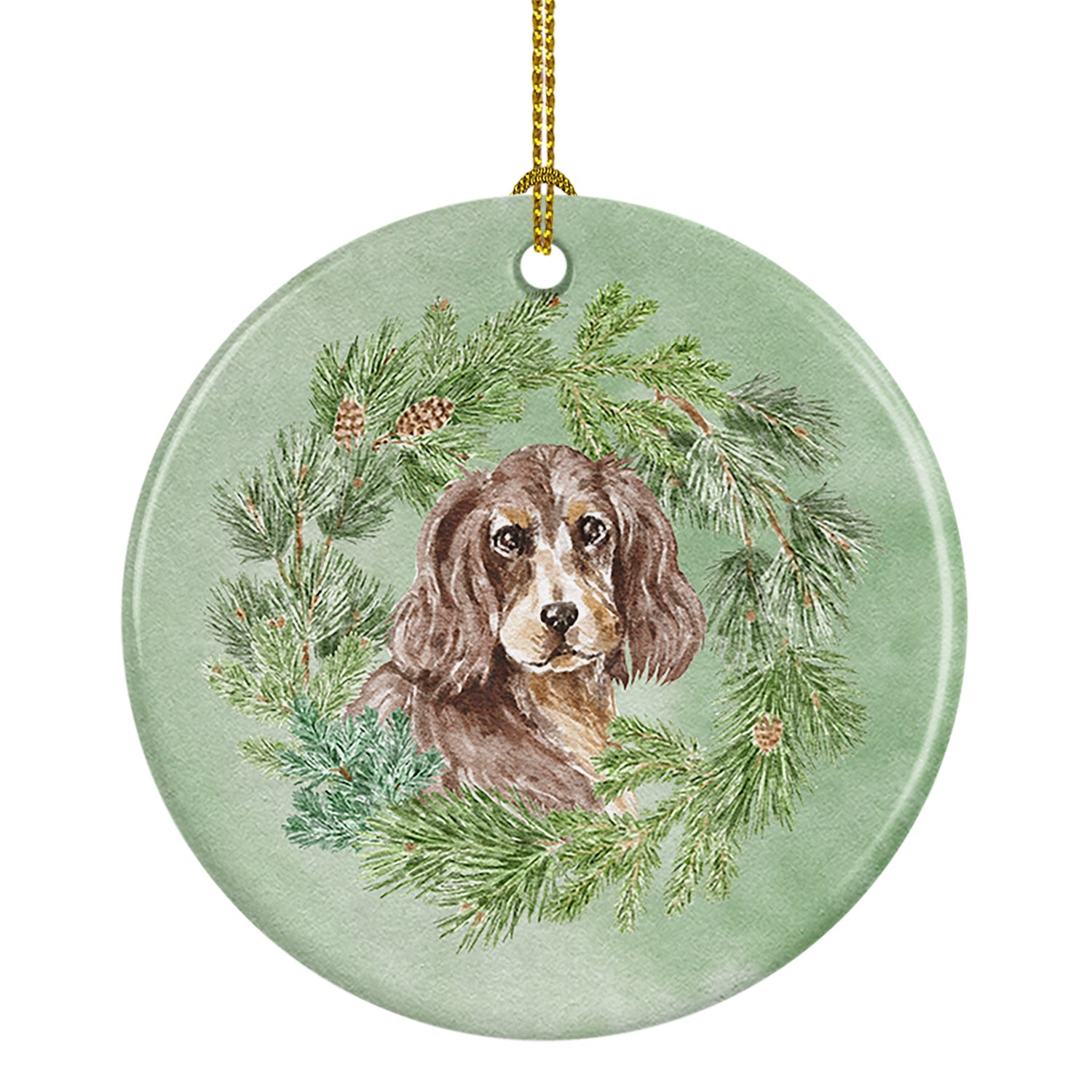 Cocker Spaniel Liver and Tan Christmas Wreath Ceramic Ornament