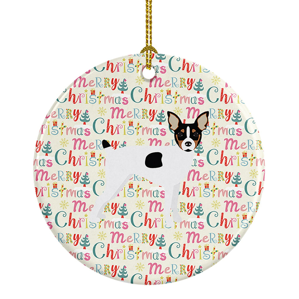 Toy Fox Terrier Merry Christmas Ceramic Ornament