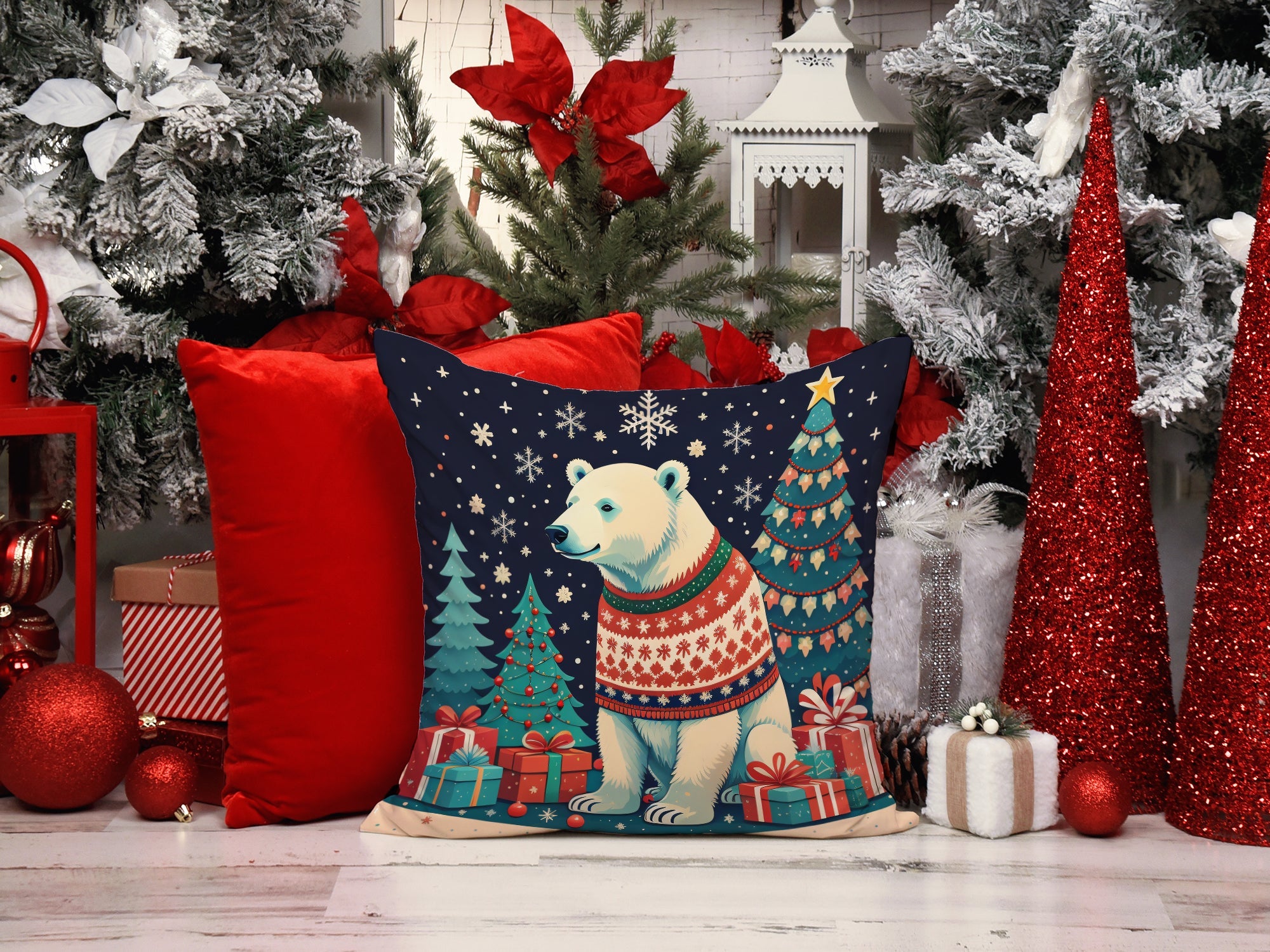 Polar Bear Christmas Throw Pillow