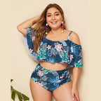 2019 New Ruffle One-Piece Swimsuit with Print