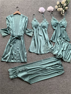 Silk Five-Piece Women's Sleepwear Set with Bra Pads