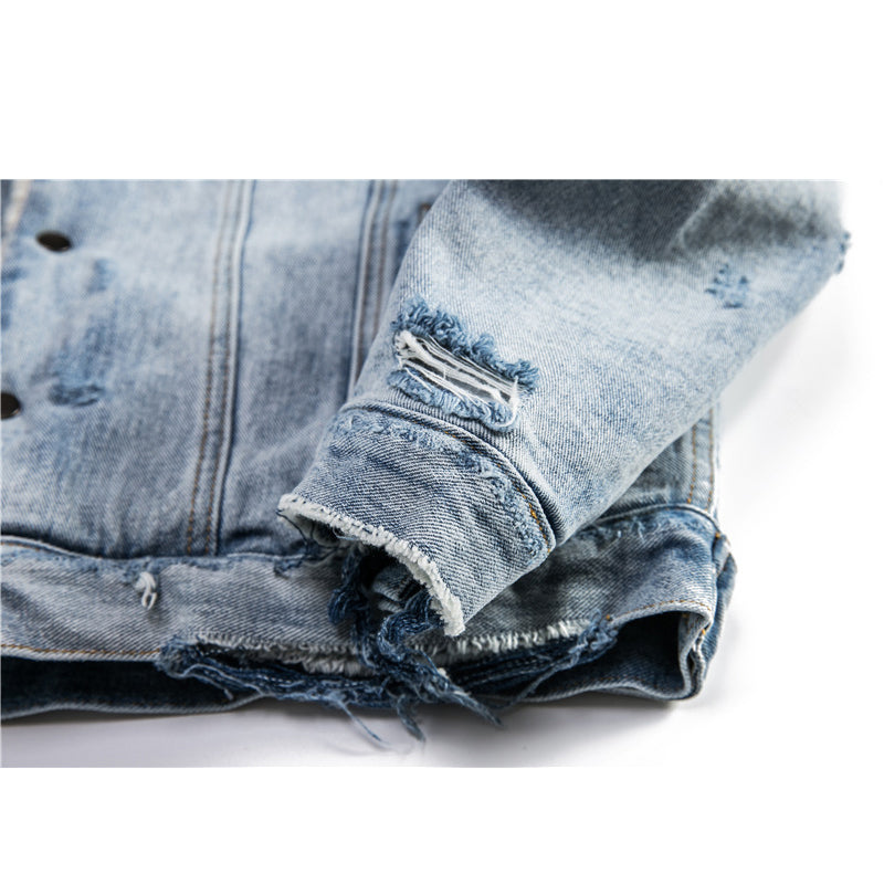 Winter Men's Distressed Lamb Wool Denim Jacket