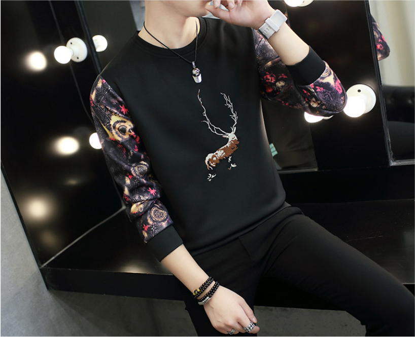 Fleece Hoodie with Reindeer Print and Embroidery | Streetwear