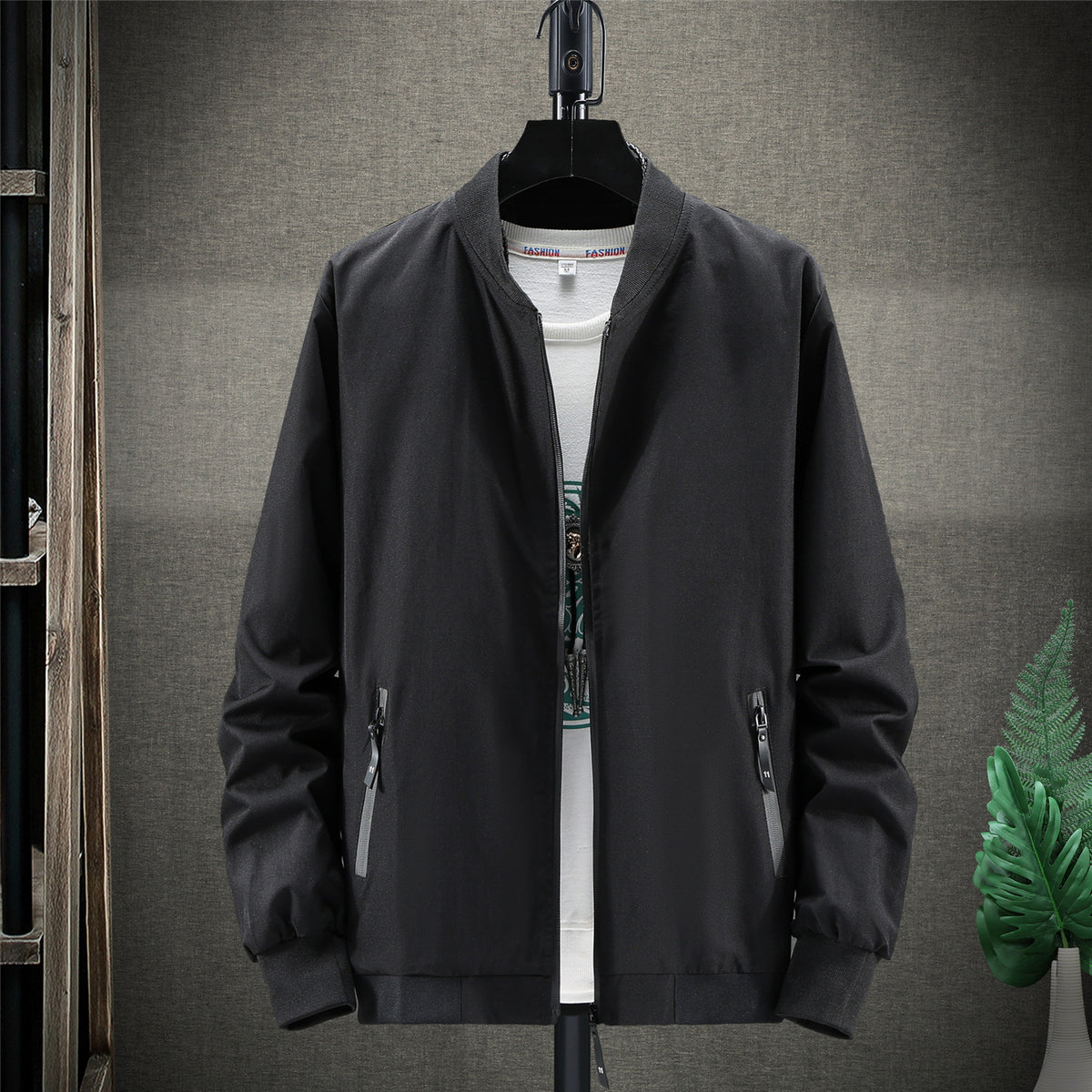 Trendy Stand Collar Solid Color Casual Jacket