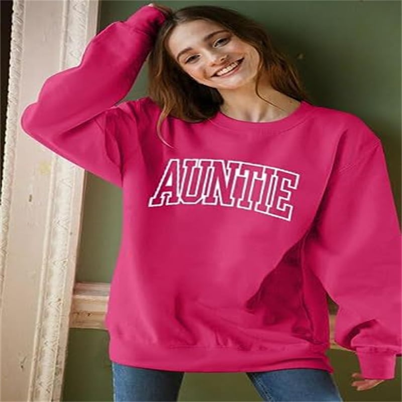 Oversized Round-Neck Sweatshirt with Aunt Letter Print | Streetwear