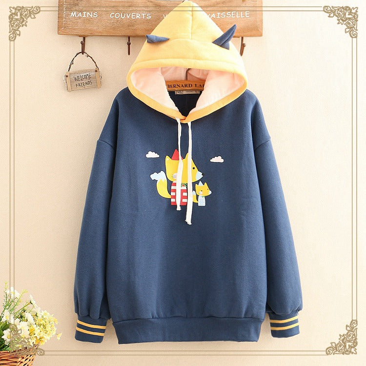 Mori Girl Autumn Winter Fox Cloud Color Hoodie Sweater | Streetwear