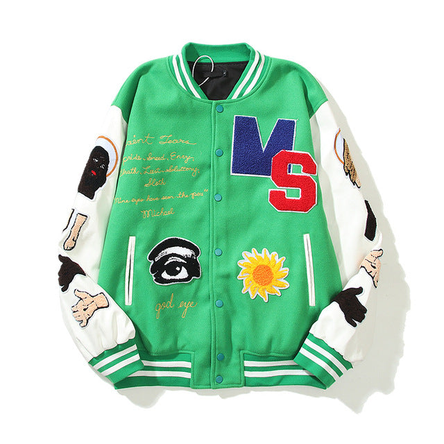 Hip Hop Men Vintage Varsity Bomber Jacket Streetwear