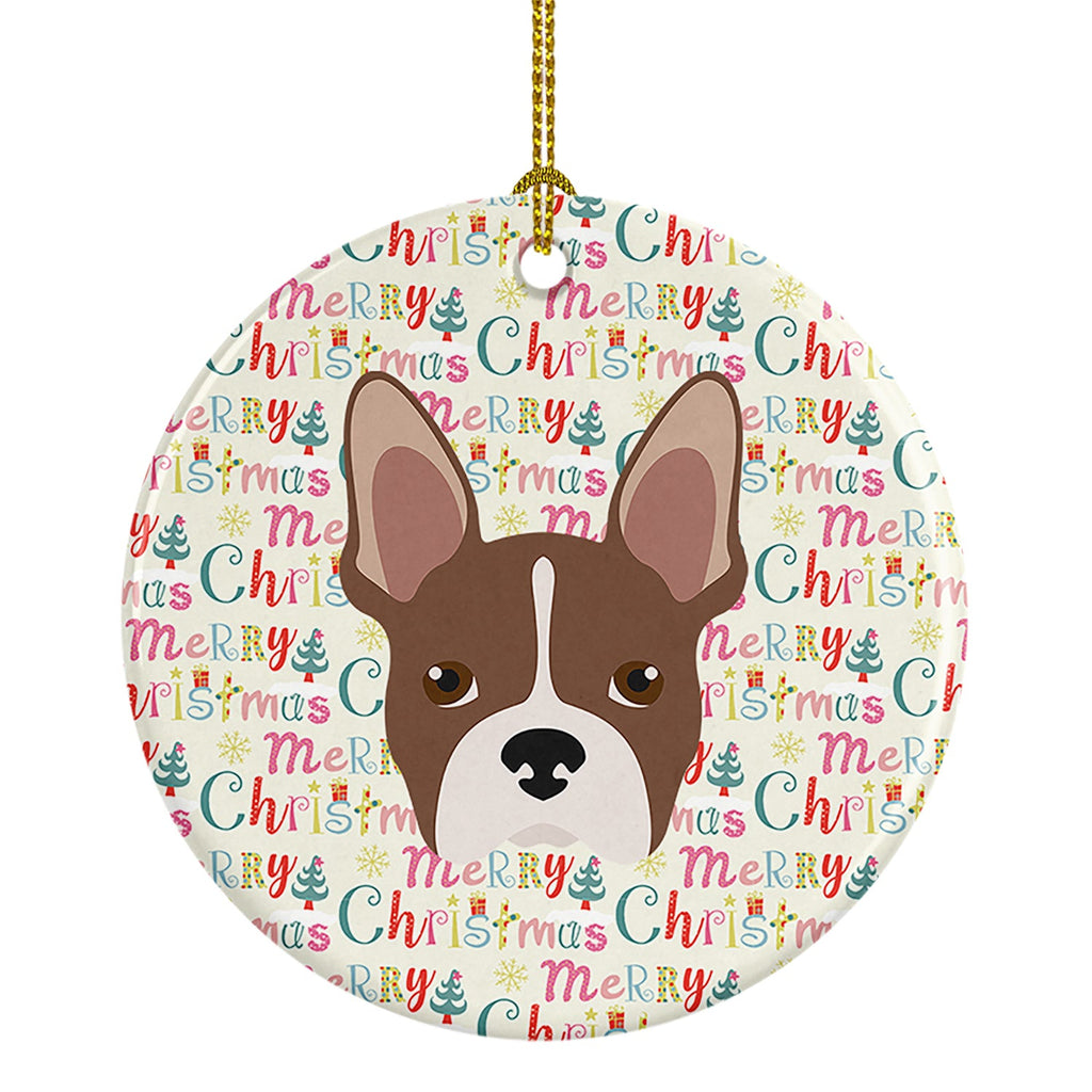 Boston Terrier Merry Christmas Ceramic Ornament