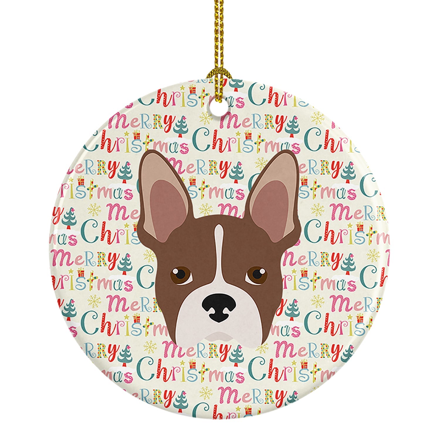 Boston Terrier Merry Christmas Ceramic Ornament