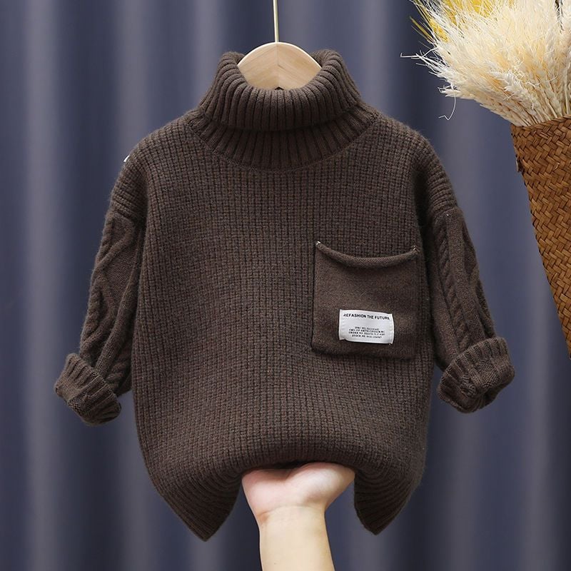 Kids' Knitted Long Sleeve Fleece Lined Sweater