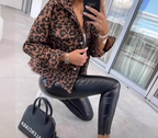 Women's Denim Jacket for Winter - Casual Leopard Print