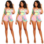 Q227 Fashionable Gradient Ink Bodysuit with Ruffles