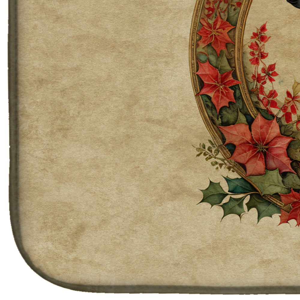 Greyhound Christmas Flowers Dish Drying Mat