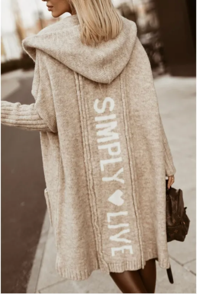 Women's Long Hooded Letter Cardigan