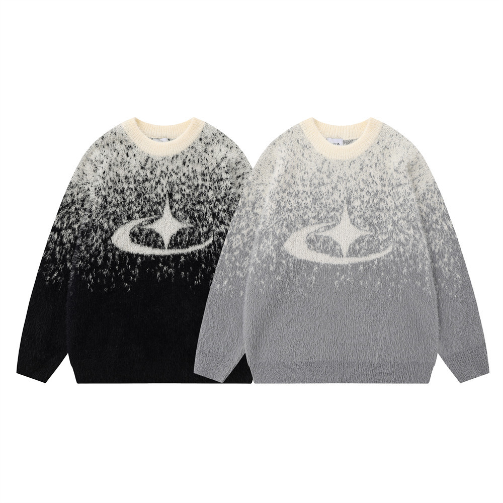 Japanese Gradient Snowflake Loose College Pullover Sweater | Streetwear