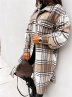 Women's Long Check Tweed Cardigan with Pockets