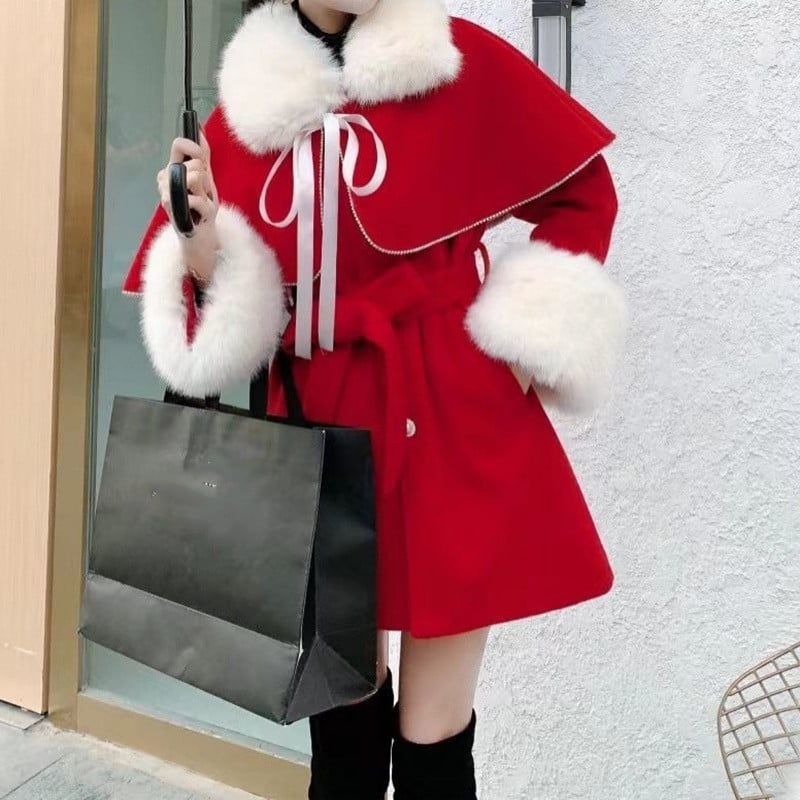 Oversized Women's Woolen Cape Coat Dress