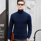 High Collar Solid Color Wool Sweater for Men