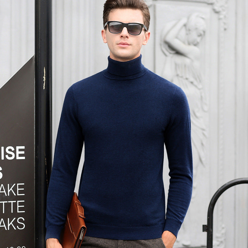 High Collar Solid Color Wool Sweater for Men
