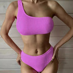 2022 Cross-Border Blue Solid Color High-Waist Bikini