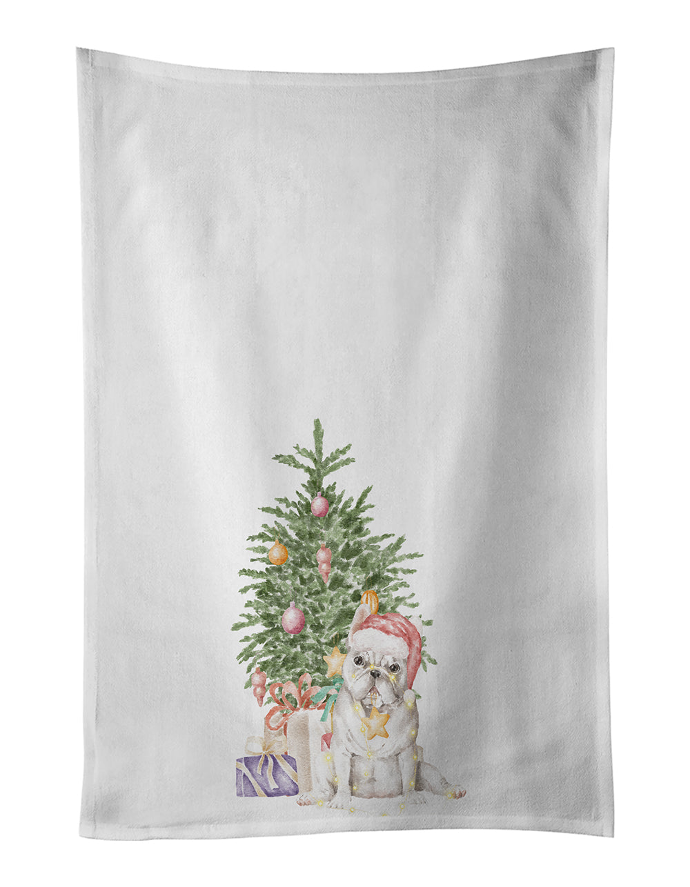 French Bulldog White Christmas Presents and Tree Kitchen Towel Set of 2