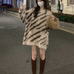Zebra Striped Loose Pullover Sweater for Women | Streetwear