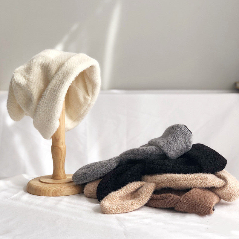 Draped Rabbit Ears Wool Hat | Embroidered Cap