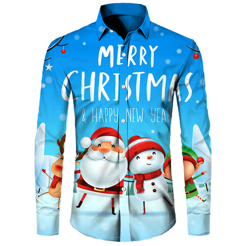 Men's Casual Christmas Cotton Spandex Shirt