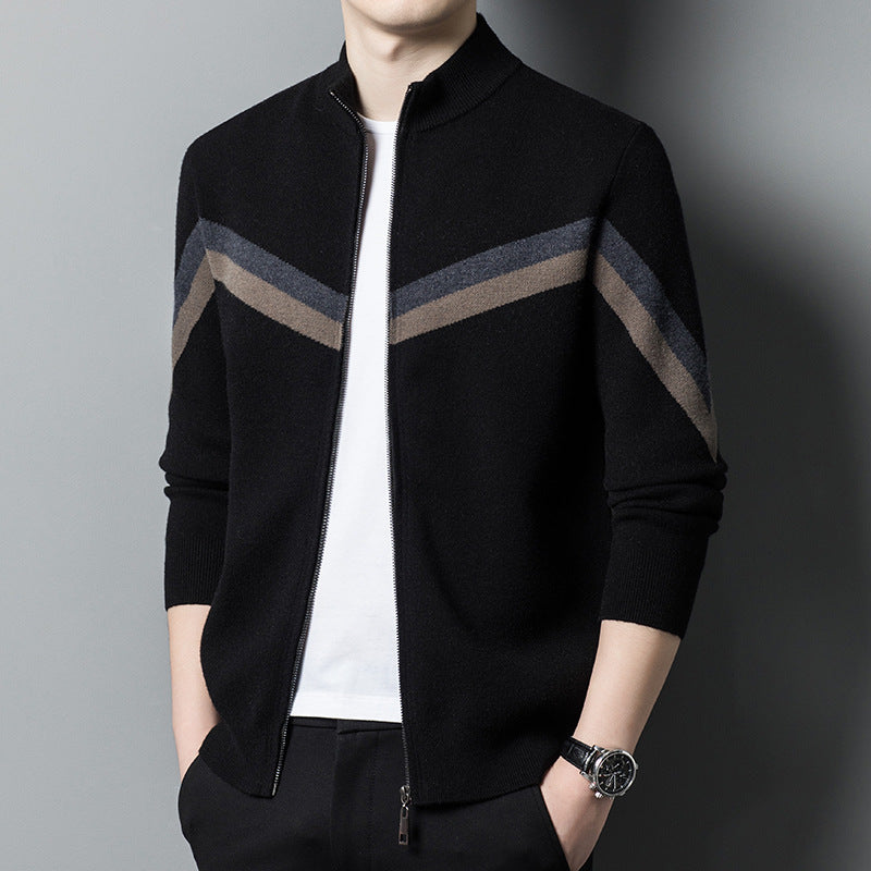 Men's Stand Collar Contrast Color Sweater for Autumn/Winter