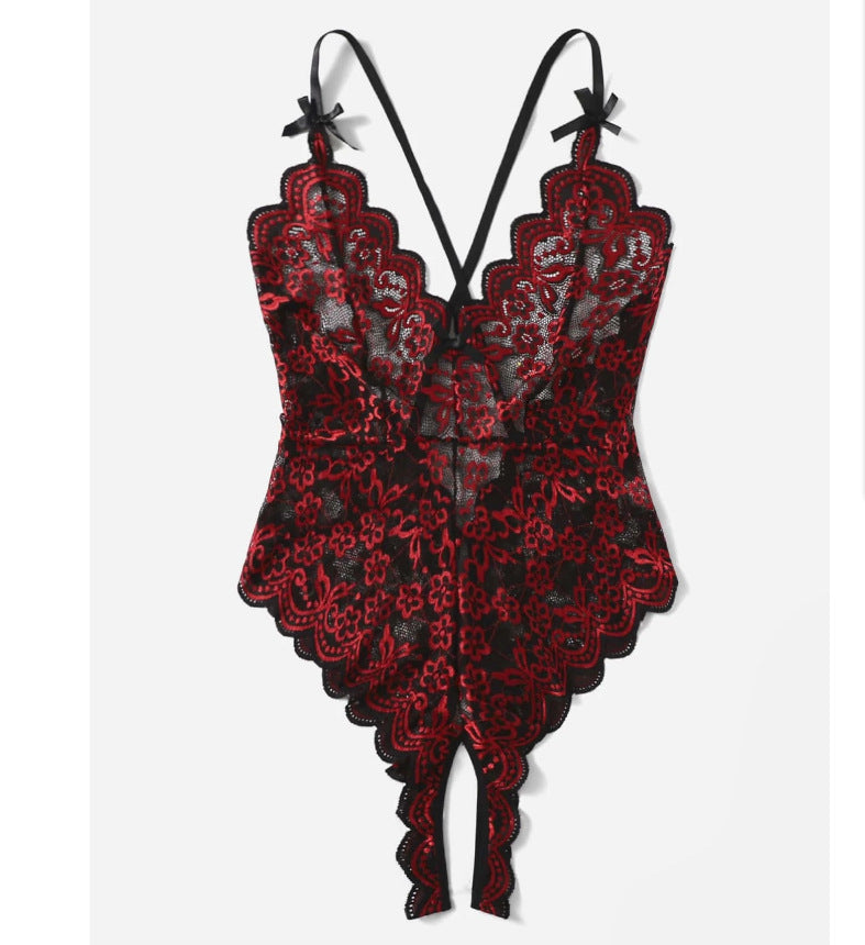 Lace Bodysuit with Open Crotch for Women 732
