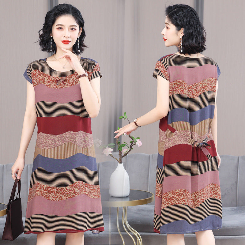 2023 Summer Women's Chiffon Bow Dress Plus Size
