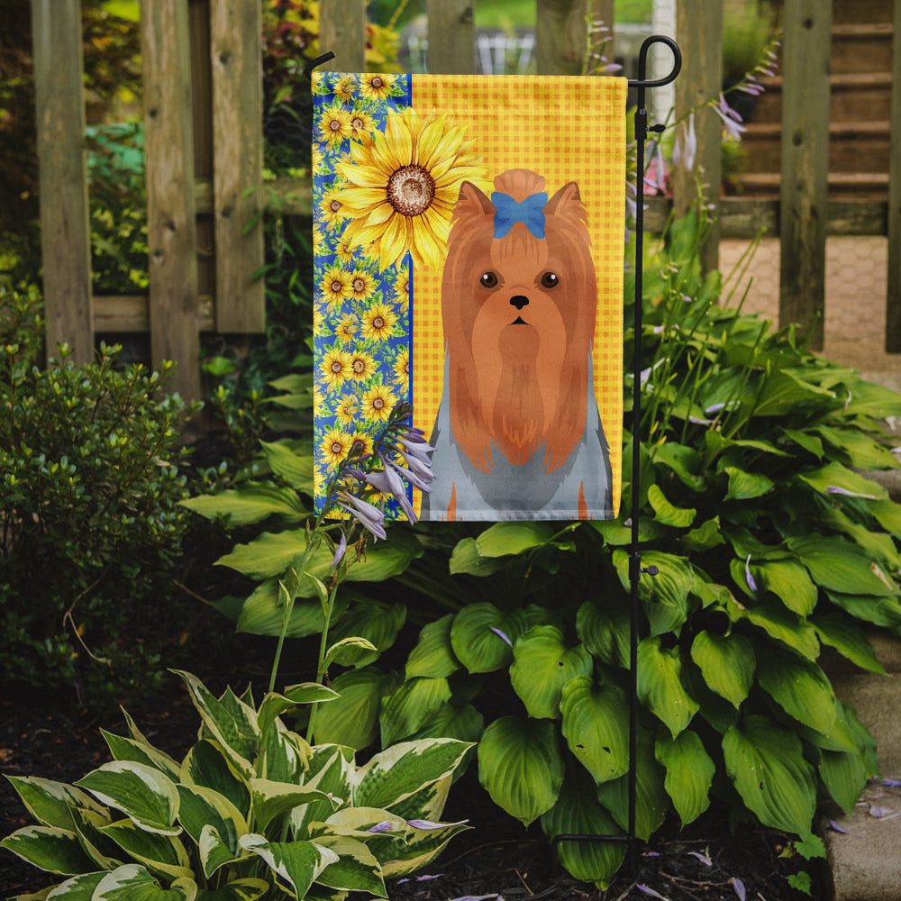 Summer Sunflowers Blue and Tan Full Coat Yorkshire Terrier Garden Flag