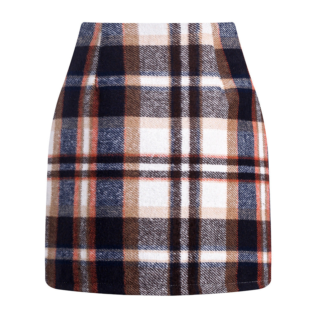 High-Waisted Plaid Wool Mini Pencil Skirt